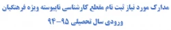 مدارک مورد نیاز ثبت نام مقطع کارشناسی ناپیوسته ویژه فرهنگیان ورودی سال تحصیلی 95-94
پردیس بنت الهدی صدر گیلان
 2
